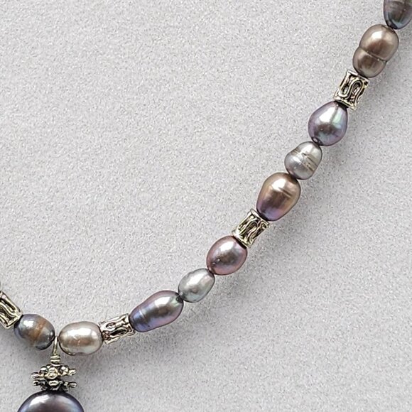 Purple Freshwater Pearl Necklace With Pendant Lobster Clasp Adjustable Chain - Picture 3 of 6